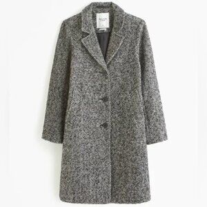 Abercrombie & Fitch Herringbone Dad Coat Wool-Blend Tailored Topcoat XXS